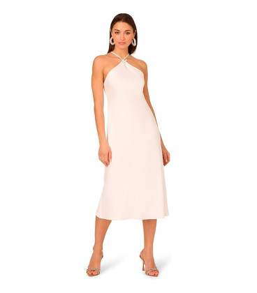 Satin halter neck midi dress