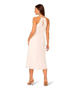 Vestido midi de satén con cuello halter