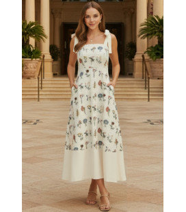 Vestido con bordados florales y lazos en los hombros