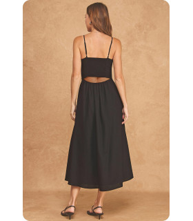 Dress with floral appliqués and open back