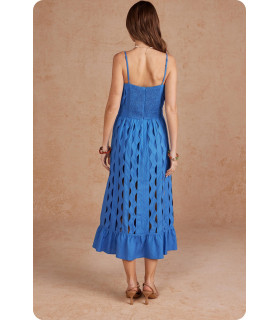 Dress with wavy design, straight neckline and straps