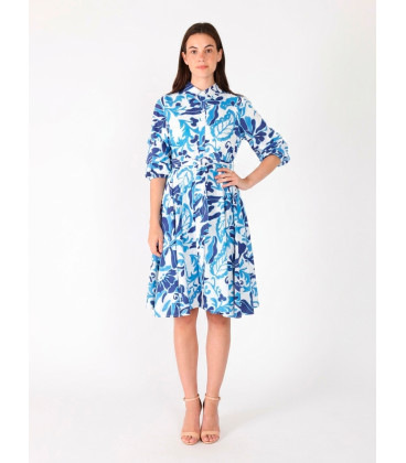 Puffed plated quater sleeve belt dress