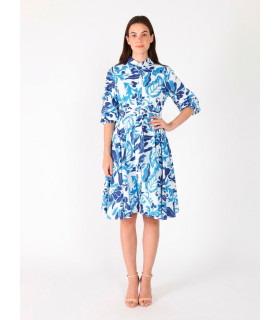 Puffed plated quater sleeve belt dress