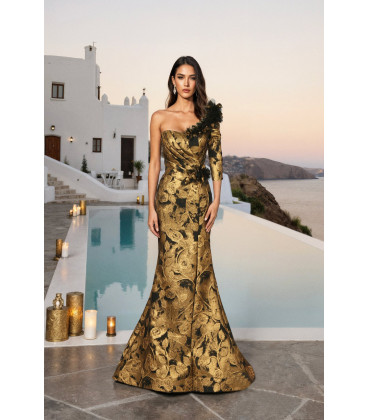 Vestido de brocado de un solo hombro