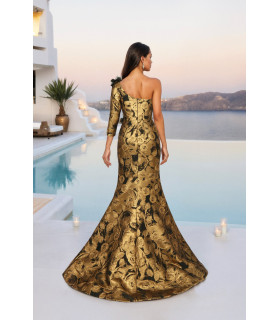 Vestido de brocado de un solo hombro