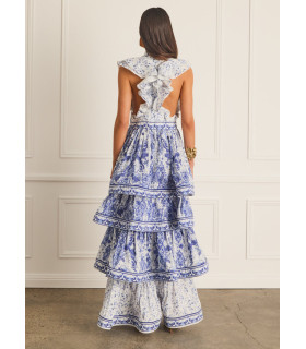 Dress with ruffles, high neck and tiered skirt
