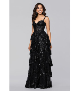 Sequin dress with tiered skirt and sweetheart neckline