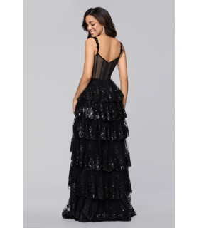 Sequin dress with tiered skirt and sweetheart neckline