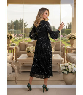 Pleated dress with metallic polka dots