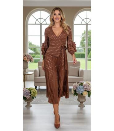 Pleated dress with metallic polka dots