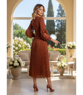 Pleated dress with metallic polka dots