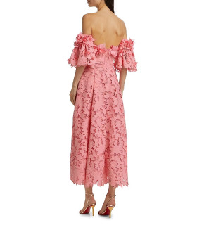 Lace dress with off-the-shoulder sleeves