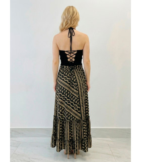Falda con estampado geométrico en tonos negros y beige