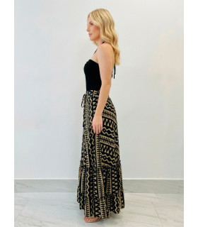 Skirt with geometric print in black and beige tones