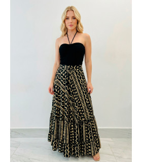 Skirt with geometric print in black and beige tones