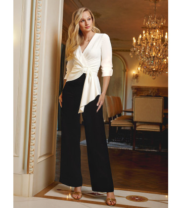 Jumpsuit de manga tres cuartos en blanco y negro