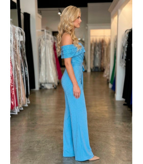 One-shoulder jumpsuit with sparkling rhinestone embellishments