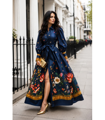 Dress with floral and butterfly print