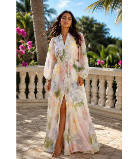 Vestido de organza con estampado de acuarela y flores