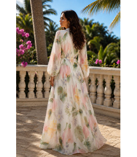 Vestido de organza con estampado de acuarela y flores