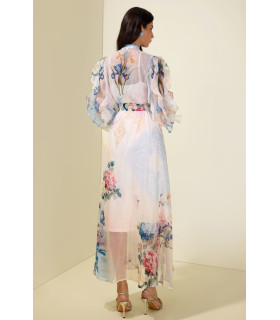 Vestido manga larga con volantes florales en 3D