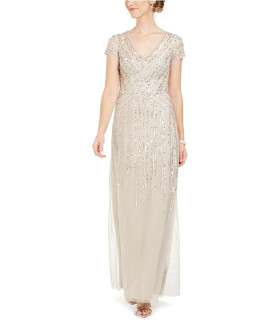Vestido con escote en V, mangas cortas y lentejuelas