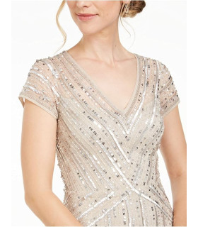 Dress with V-neck, short sleeves and sequins