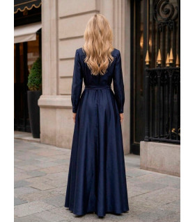 A-line dress with classic collar and rhinestone flower.