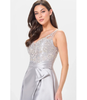 Mikado dress and lace blouse, with detachable train