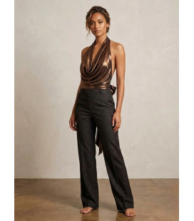 Metallic halter neck blouse