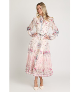 Vestido de organza con estampado floral y mangas largas