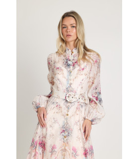 Vestido de organza con estampado floral y mangas largas
