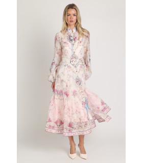 Vestido de organza con estampado floral y mangas largas