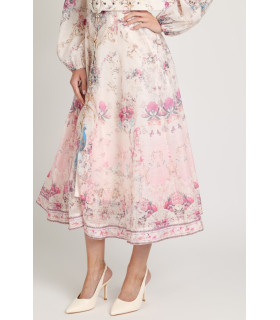 Vestido de organza con estampado floral y mangas largas
