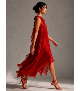 Vestido con trenza en el escote y mangas con volantes