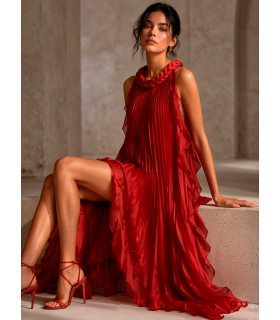 Vestido con trenza en el escote y mangas con volantes