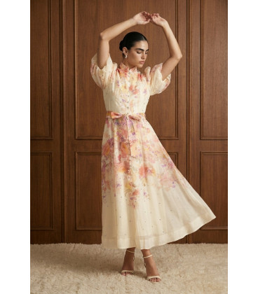 Dress with puff sleeves and floral print