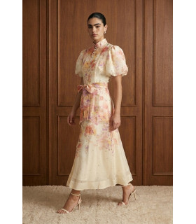 Vestido con mangas abullonadas y estampado floral