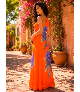 Vestido de un hombro y estampado floral grande