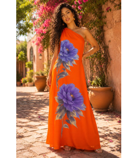 Vestido de un hombro y estampado floral grande