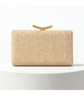 Woven straw bag with metal clasp