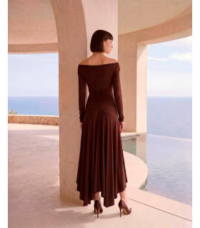 Dress with crossover neckline and pointed skirt