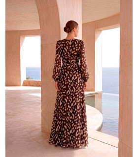 Printed dress with V-neck and long sleeves