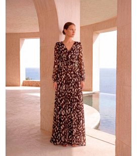 Vestido estampado con escote en V y mangas largas