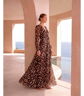 Vestido estampado con escote en V y mangas largas