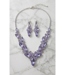 Luxurious Lilac Crystal Necklace and Earrings Set.