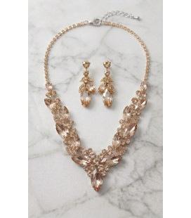 Luxury Bronze Crystal Necklace and Earrings Set.