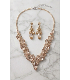 Luxury Bronze Crystal Necklace and Earrings Set.