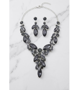 Conjunto de Collar y  Pendientes con Cristales Gris.