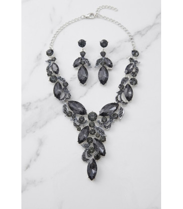 Conjunto de Collar y  Pendientes con Cristales Gris.
